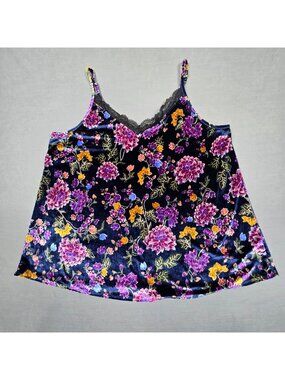 Torrid Floral Velvet Cami Top With Lace Trim Size 1 Purple & Yellow Flowers 1X
